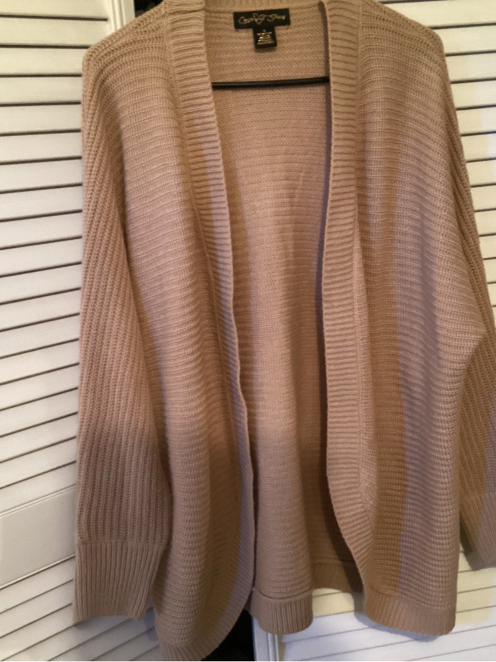 Coco and Shay ladies beige open front ribbed cardigan